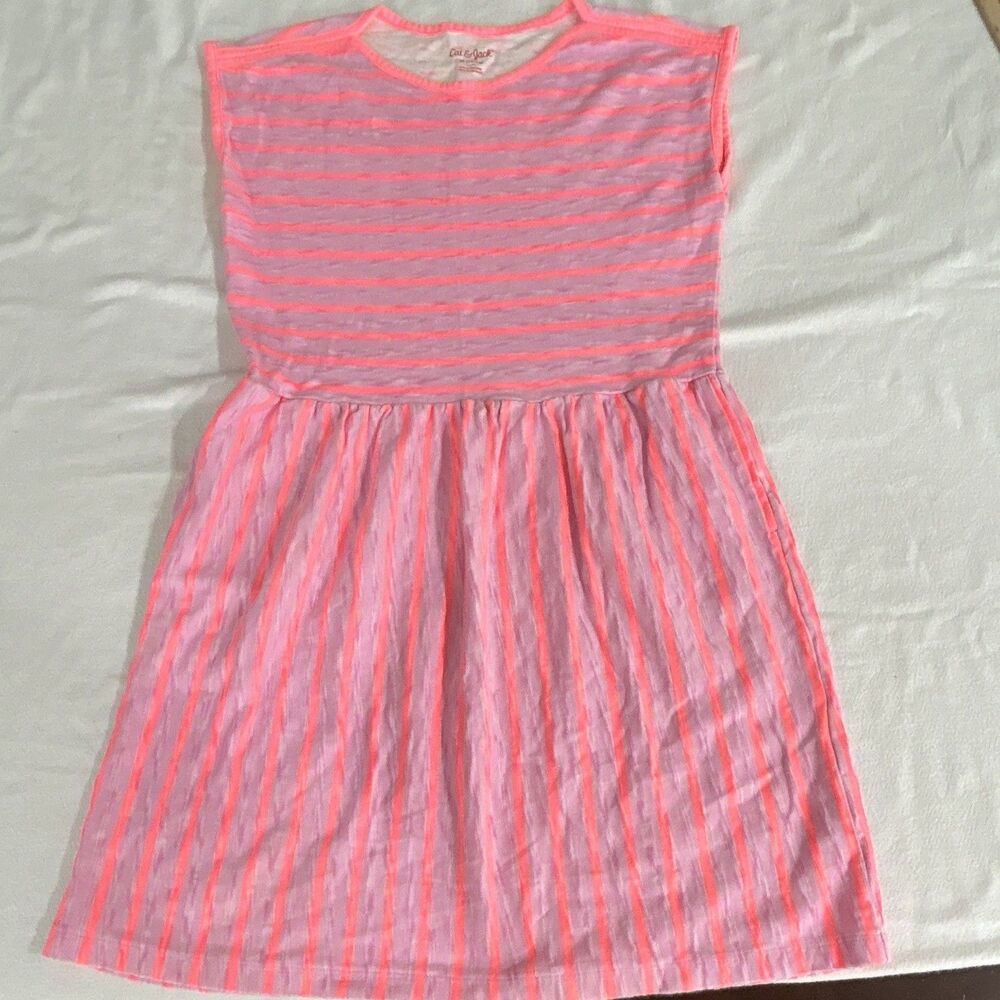 Cat & Jack Girls XL 14/16 Pink Purple Striped Fit & Flare Knee Dress Cotton